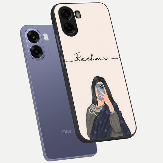 Mirror Mood Muse With Custom Name phone case For Oppo A6s showing premium glass back cover with detailed artwork
