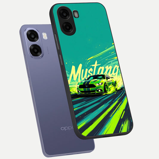 Mustang Bang phone case For Oppo A6s showing premium glass back cover with detailed artwork