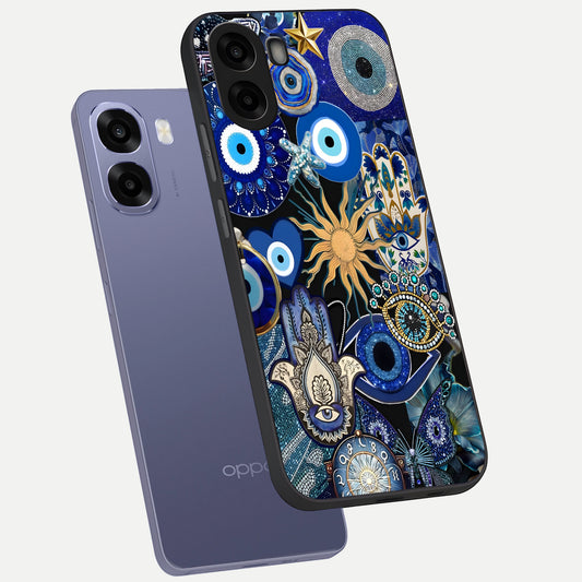 Mystic Blue Evil Eye phone case For Oppo A6s showing premium glass back cover with detailed artwork