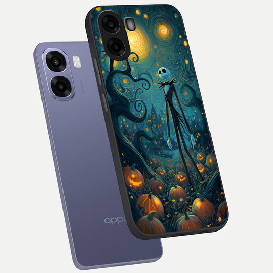 Pumpkin Moonlight Tale phone case For Oppo A6s showing premium glass back cover with detailed artwork