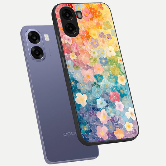 Rainbow Blossom Burst phone case For Oppo A6s showing premium glass back cover with detailed artwork