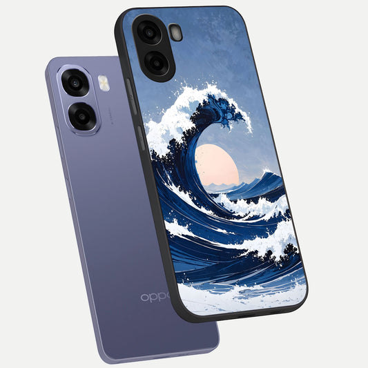 Rising Tide Power phone case For Oppo A6s showing premium glass back cover with detailed artwork