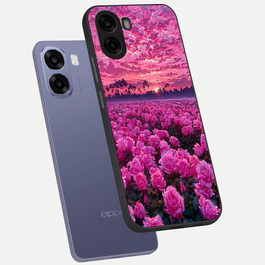 Rose Sunset Valley phone case For Oppo A6s showing premium glass back cover with detailed artwork
