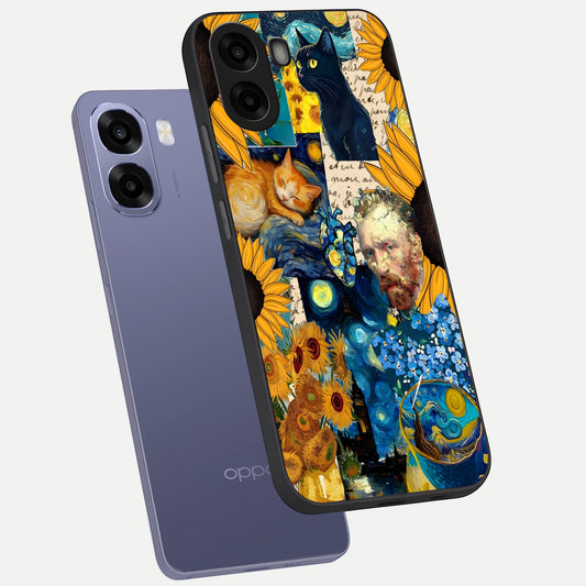 Sunflower Chic Mood Custom Name phone case For Oppo A6s showing premium glass back cover with detailed artwork