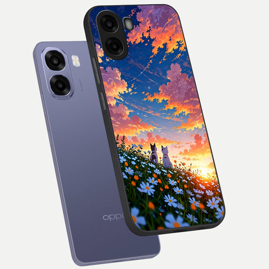 Two Cats Friends phone case For Oppo A6s showing premium glass back cover with detailed artwork