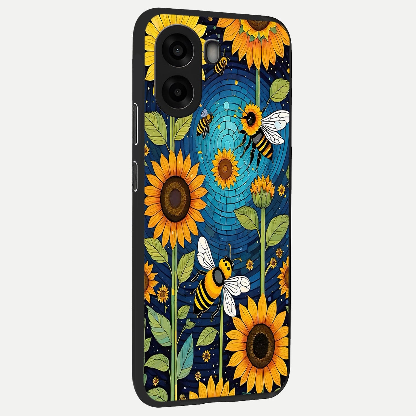 Bees And Sunflowers back cover For Oppo A6s slim fit glass case with vibrant aesthetic design