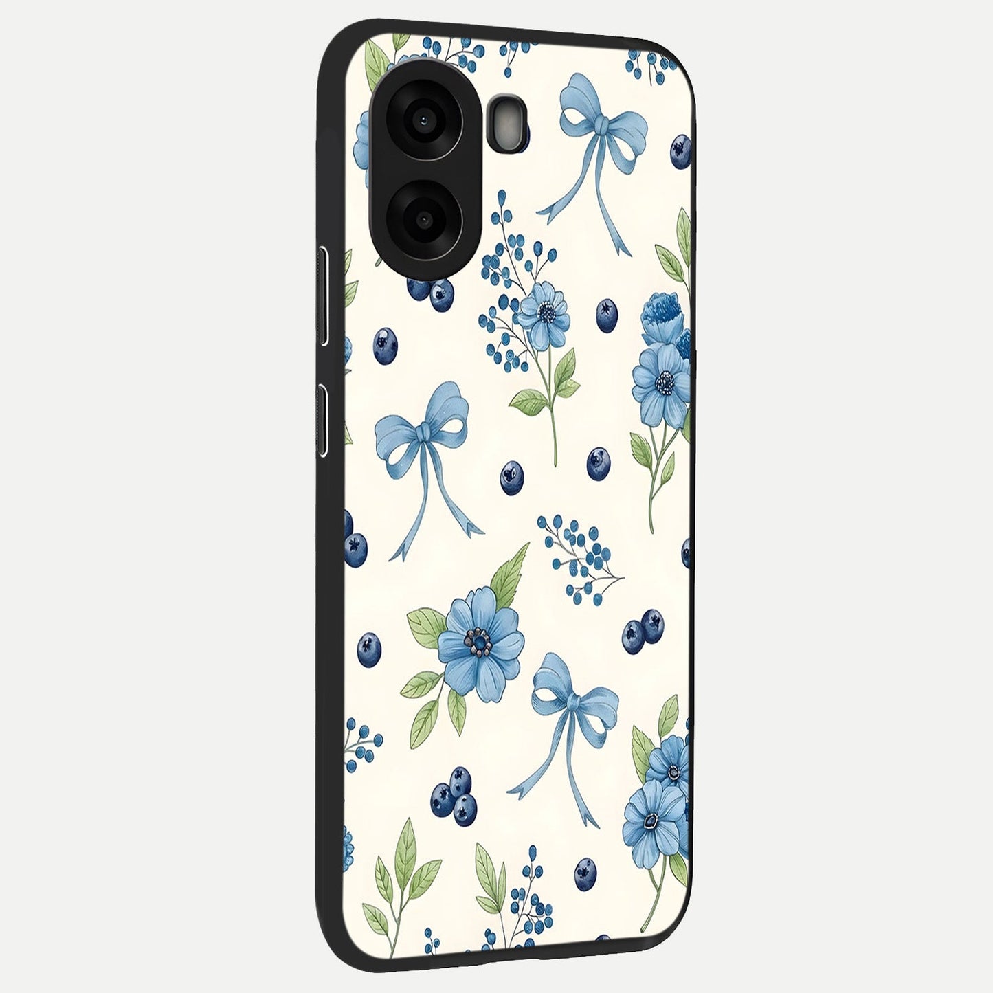 Blue Flower And Bow back cover For Oppo A6s slim fit glass case with vibrant aesthetic design