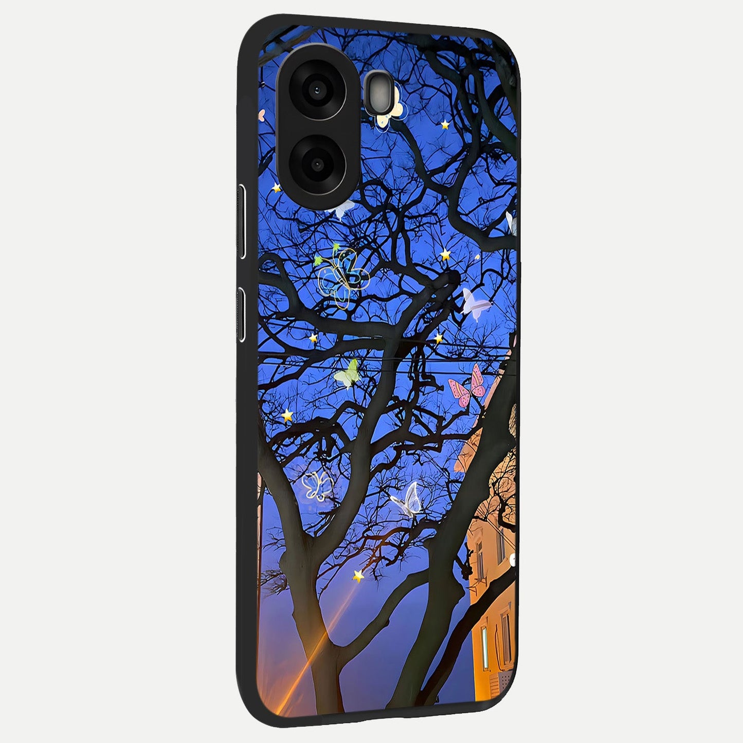Butterfly Night Magic back cover For Oppo A6s slim fit glass case with vibrant aesthetic design