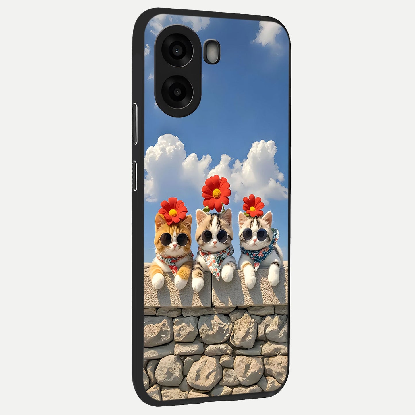 Floral Kitty Squad back cover For Oppo A6s slim fit glass case with vibrant aesthetic design