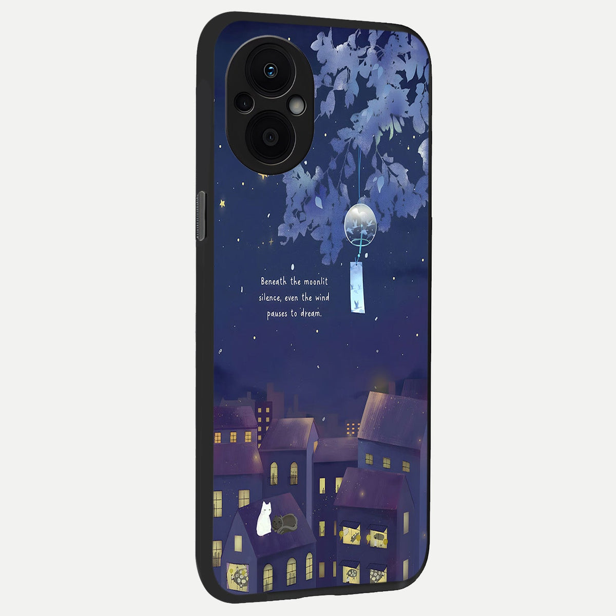 Moonlit Cat Silence back cover For Oppo F21 Pro 5G slim fit glass case with vibrant aesthetic design