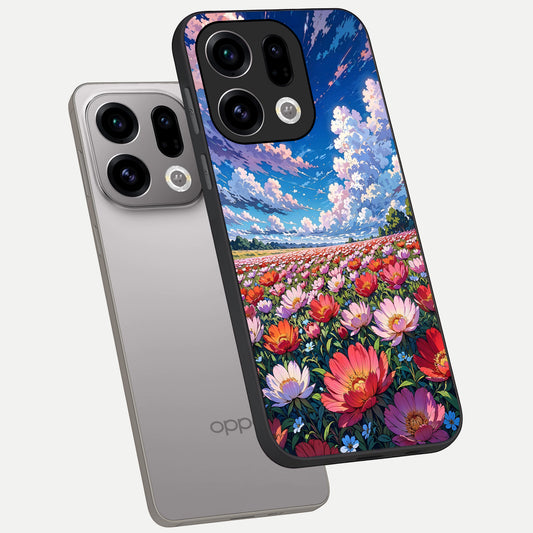 Blossom Sky Field phone case For Oppo Find X9 showing premium glass back cover with detailed artwork