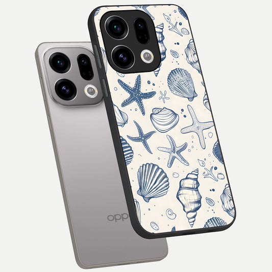 Blue Ocean Outline phone case For Oppo Find X9 showing premium glass back cover with detailed artwork
