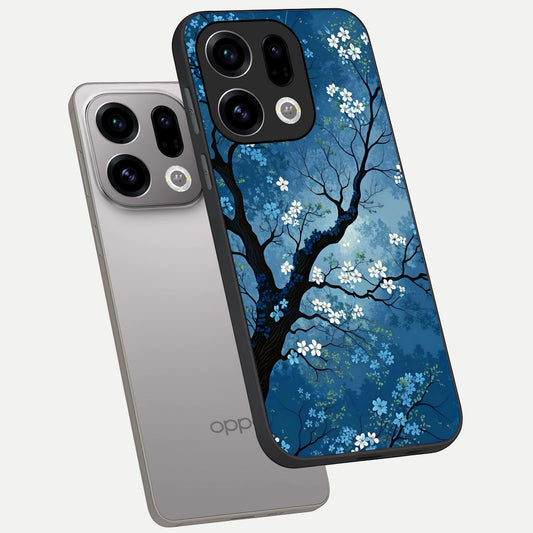Blue Tree Serenity phone case For Oppo Find X9 showing premium glass back cover with detailed artwork