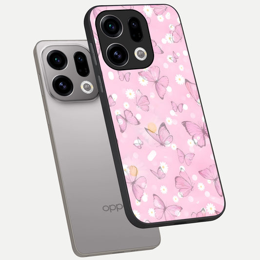 Blush Butterfly Garden phone case For Oppo Find X9 showing premium glass back cover with detailed artwork