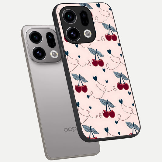 Cherry Heart Line phone case For Oppo Find X9 showing premium glass back cover with detailed artwork