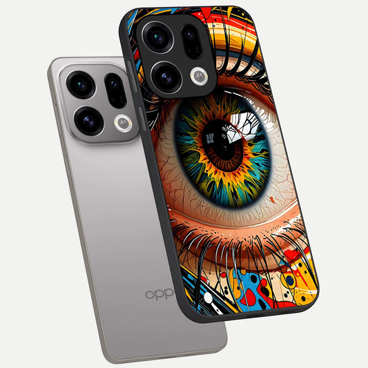 Colorful Eye phone case For Oppo Find X9 showing premium glass back cover with detailed artwork