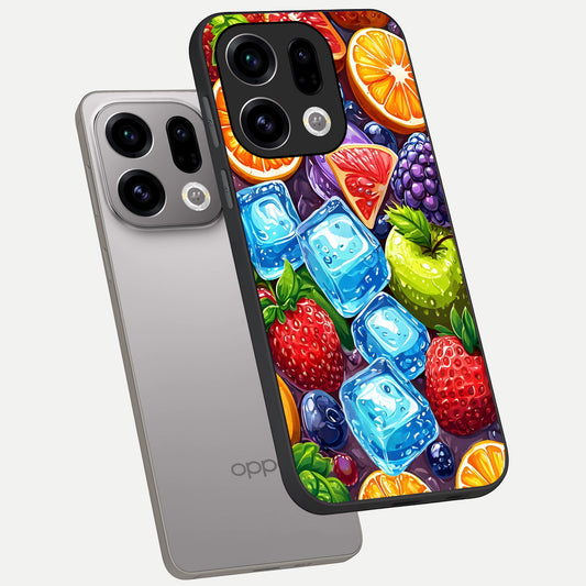 Colorful Fruits with Ice phone case For Oppo Find X9 showing premium glass back cover with detailed artwork