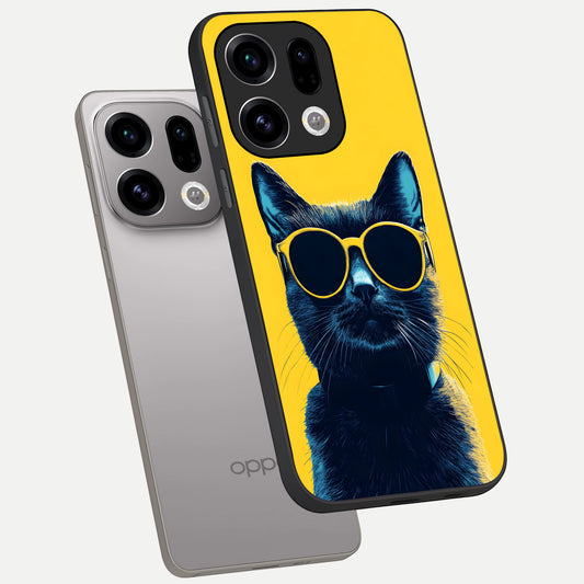 Cool Cat Vibes phone case For Oppo Find X9 showing premium glass back cover with detailed artwork