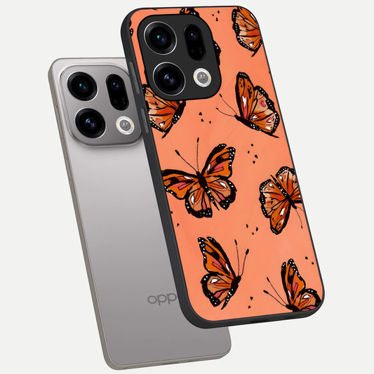 Coral Wing Butterfly phone case For Oppo Find X9 showing premium glass back cover with detailed artwork