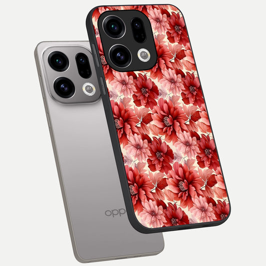 Crimson Love Petals phone case For Oppo Find X9 showing premium glass back cover with detailed artwork