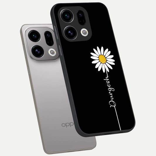 Custom Name White Flower phone case For Oppo Find X9 showing premium glass back cover with detailed artwork