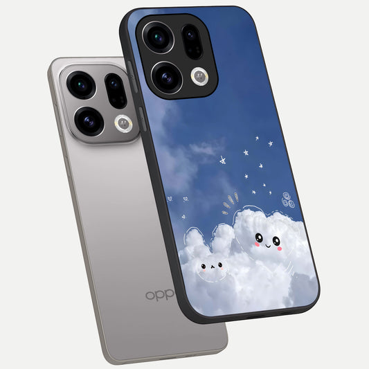 Cute Blossom Cloud phone case For Oppo Find X9 showing premium glass back cover with detailed artwork