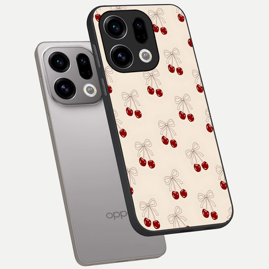 Cute Cherry Pattern phone case For Oppo Find X9 showing premium glass back cover with detailed artwork