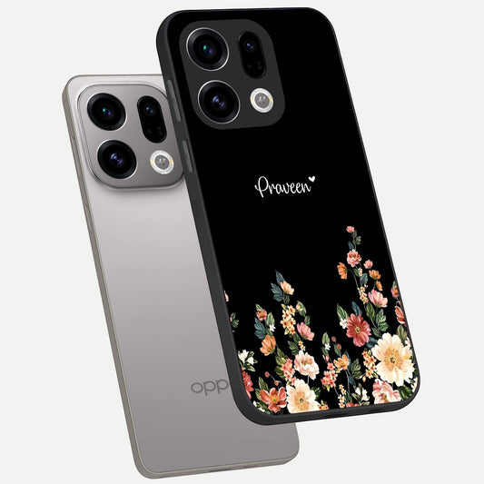 Floral Design Personalized Custom Name phone case For Oppo Find X9 showing premium glass back cover with detailed artwork