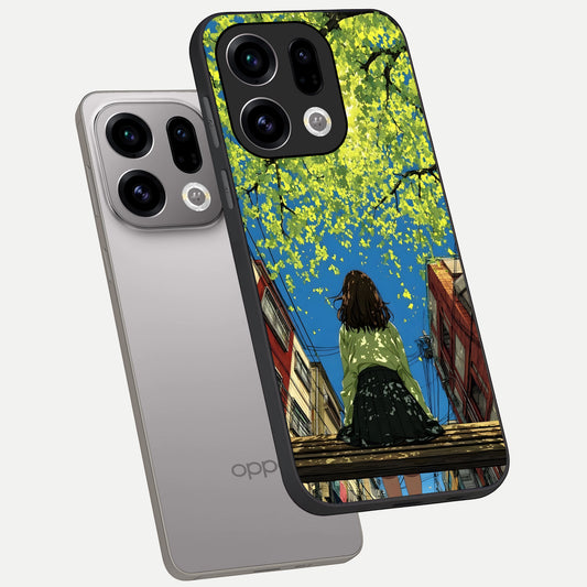 Golden Leaves Glow phone case For Oppo Find X9 showing premium glass back cover with detailed artwork