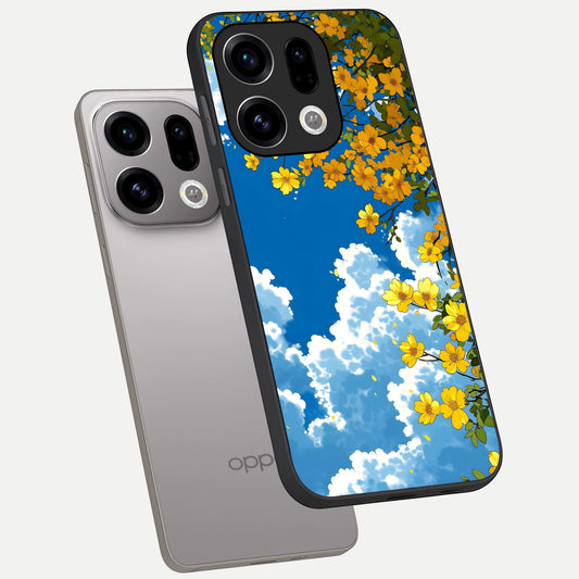Golden Petal Sky phone case For Oppo Find X9 showing premium glass back cover with detailed artwork