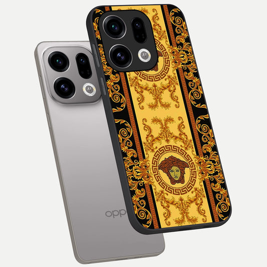 Golden Royal Heritage phone case For Oppo Find X9 showing premium glass back cover with detailed artwork