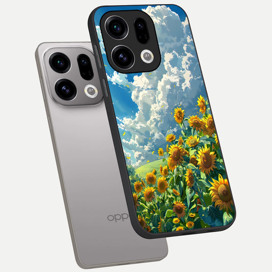 Golden Sun Glory phone case For Oppo Find X9 showing premium glass back cover with detailed artwork