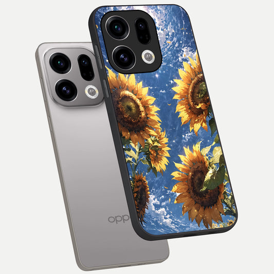 Heavenly Sunflower Rise phone case For Oppo Find X9 showing premium glass back cover with detailed artwork