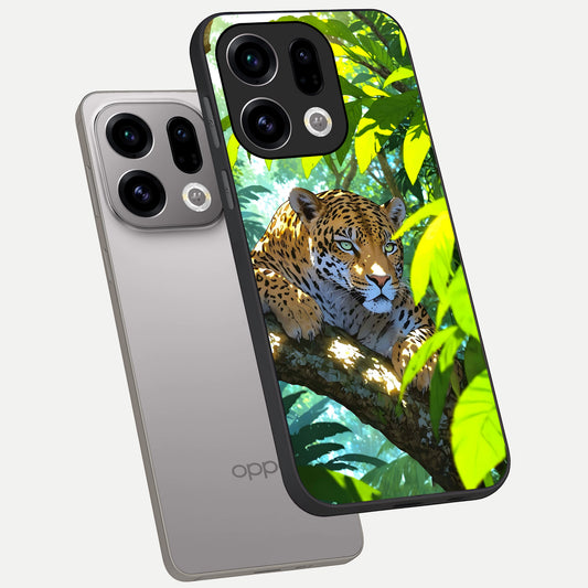 Leopard in Jungle phone case For Oppo Find X9 showing premium glass back cover with detailed artwork