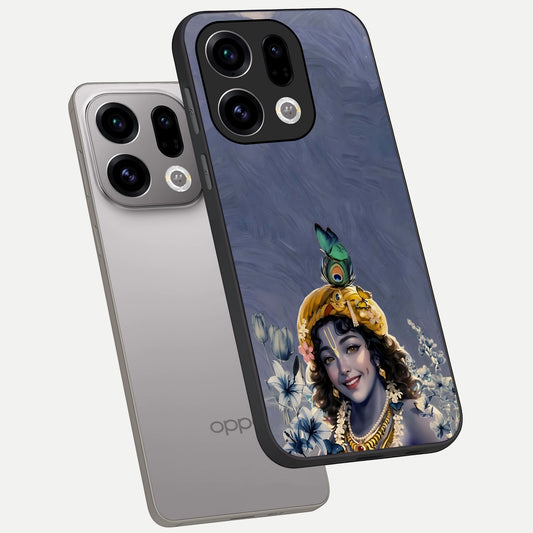 Lord Krishna phone case For Oppo Find X9 showing premium glass back cover with detailed artwork