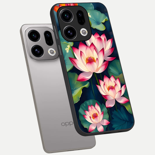 Lotus Dream Serenity phone case For Oppo Find X9 showing premium glass back cover with detailed artwork