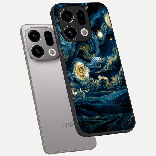 Midnight Sky Whirl phone case For Oppo Find X9 showing premium glass back cover with detailed artwork