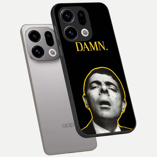 Mr Bean Damn phone case For Oppo Find X9 showing premium glass back cover with detailed artwork