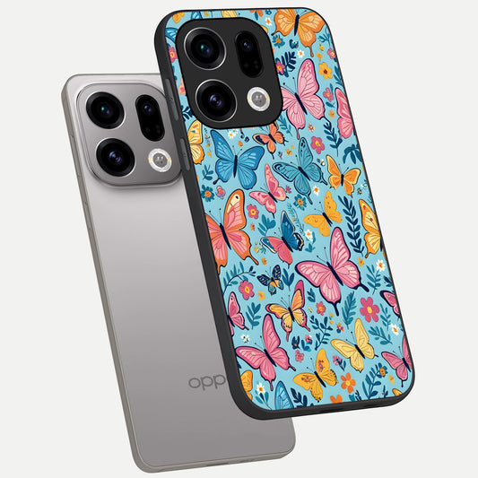 Spring Wing Garden phone case For Oppo Find X9 showing premium glass back cover with detailed artwork