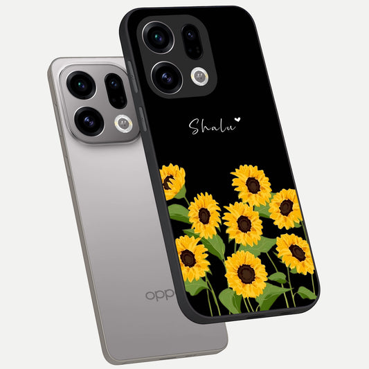 Sunflower Sky Bloom phone case For Oppo Find X9 showing premium glass back cover with detailed artwork