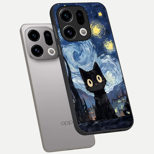 Van Gogh Cat phone case For Oppo Find X9 showing premium glass back cover with detailed artwork