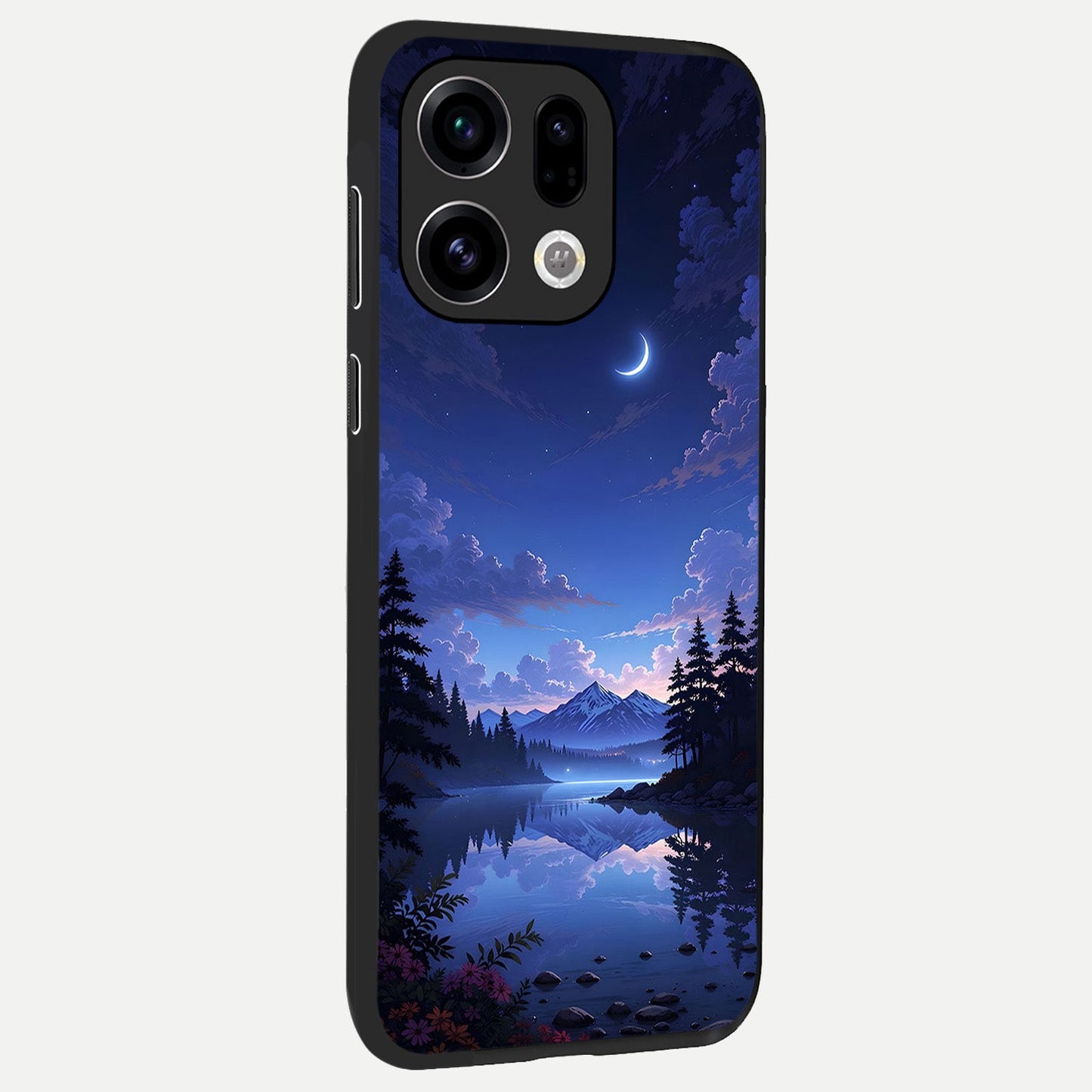 Midnight Lake Peace back cover For Oppo Find X9 slim fit glass case with vibrant aesthetic design