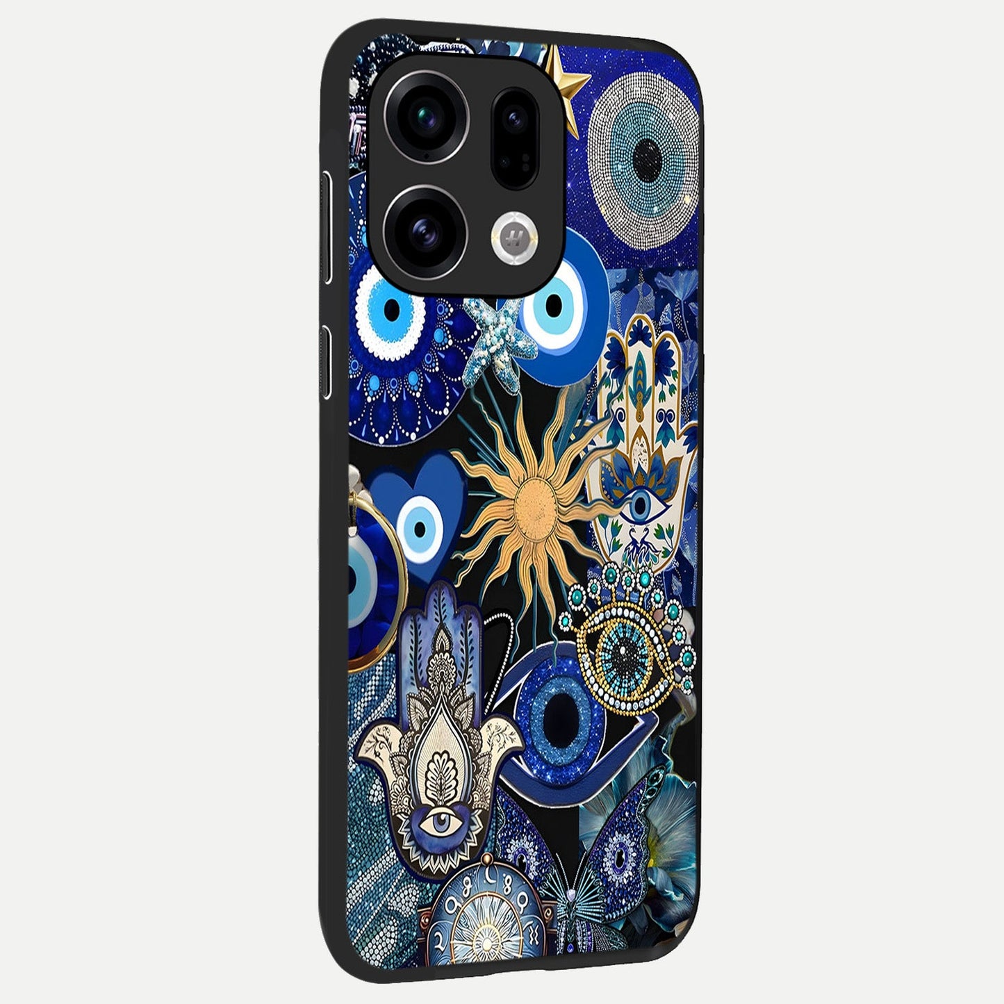 Mystic Blue Evil Eye back cover For Oppo Find X9 slim fit glass case with vibrant aesthetic design