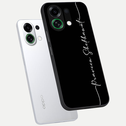 Black Tune Custom Name phone case For Oppo K13 Turbo showing premium glass back cover with detailed artwork