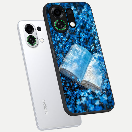 Blue Bloom Tales phone case For Oppo K13 Turbo showing premium glass back cover with detailed artwork