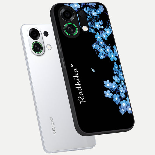 Blue Petal Dream Custom Name phone case For Oppo K13 Turbo showing premium glass back cover with detailed artwork