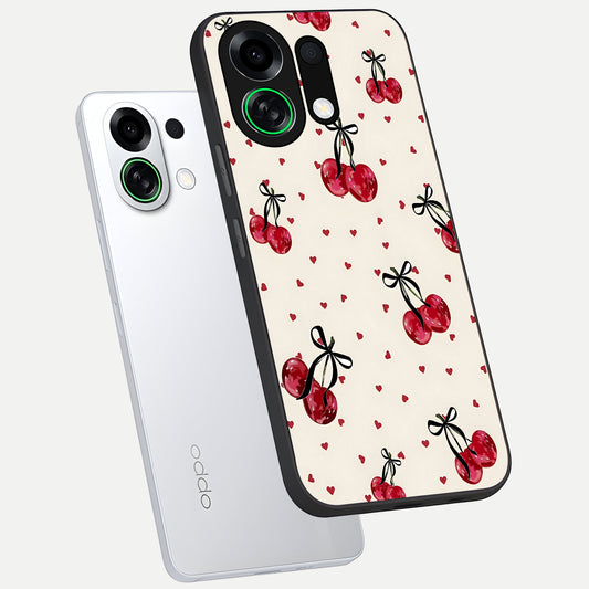 Cherry Heart Bow phone case For Oppo K13 Turbo showing premium glass back cover with detailed artwork