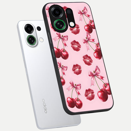 Cherry With Lips phone case For Oppo K13 Turbo showing premium glass back cover with detailed artwork
