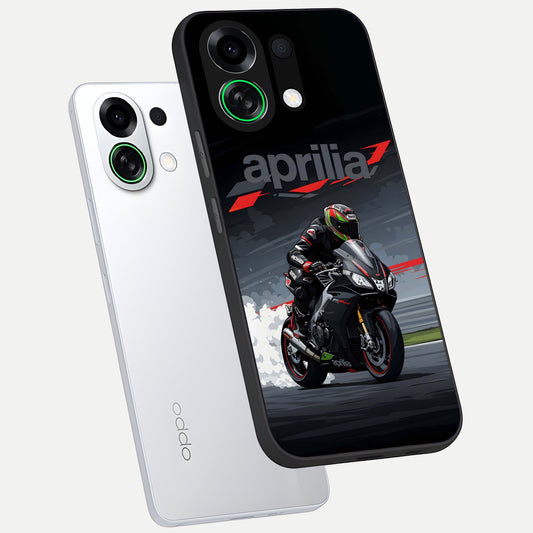 Dark Aprilla phone case For Oppo K13 Turbo showing premium glass back cover with detailed artwork