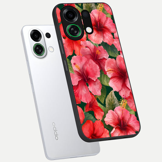 Hibiscus Pattern phone case For Oppo K13 Turbo showing premium glass back cover with detailed artwork